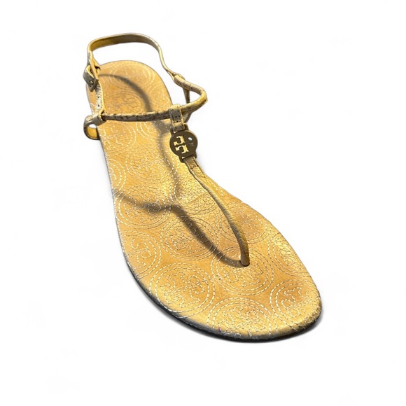 Tory‎ Burch Emmy Leather Thong Sandals Size 10.5 Flat Logo - Picture 1 of 11